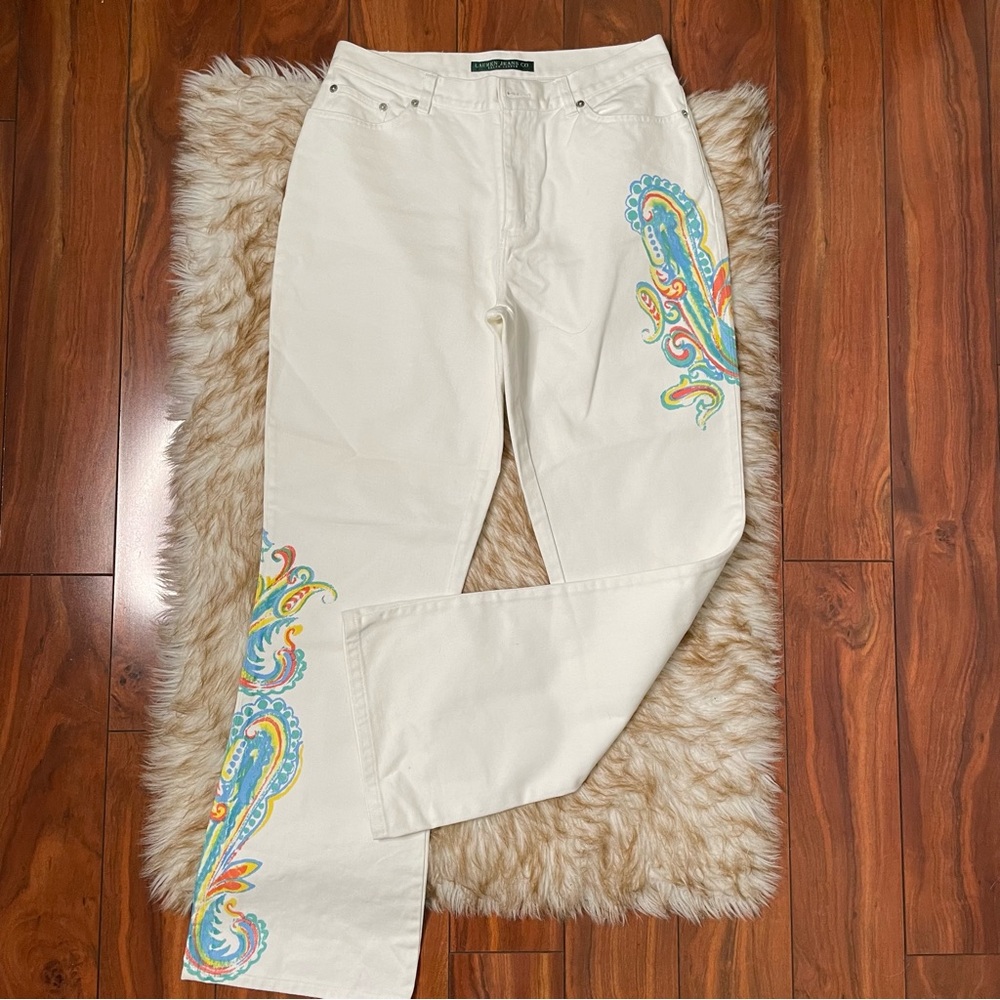 Lauren Jeans Co. painted paisley white denim